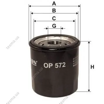 Oil filter, Spin-On. Фильтр масляный, накручиваемый FILTRON OP572 (фото 1)