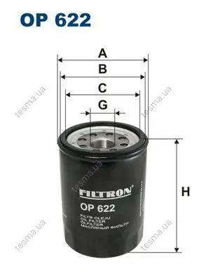 Oil filter, Spin-On. Фильтр масляный, накручиваемый FILTRON OP622 (фото 1)