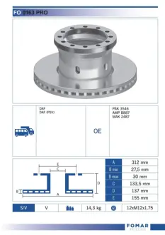 Тормозной диск FOMAR FO0163PRO