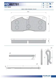 Комплект тормозных колодок, дисковый тормоз FOMAR FO467781