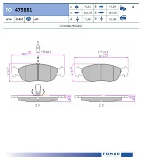 Комплект тормозных колодок, дисковый тормоз FOMAR FO475881