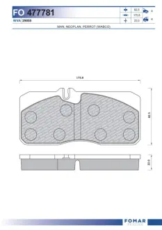 Комплект тормозных колодок, дисковый тормоз FOMAR FO477781