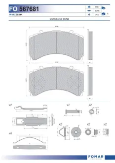 Комплект тормозных колодок, дисковый тормоз FOMAR FO567681
