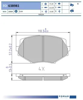 Комплект тормозных колодок, дисковый тормоз FOMAR FO638981