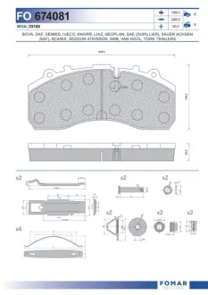 Комплект тормозных колодок, дисковый тормоз FOMAR FO674081