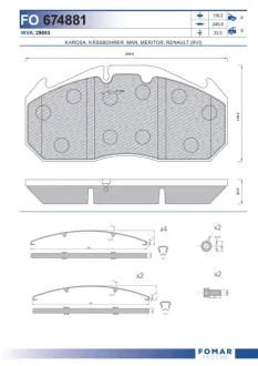 Комплект тормозных колодок, дисковый тормоз FOMAR FO674881