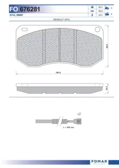Комплект тормозных колодок, дисковый тормоз FOMAR FO676281