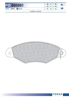 Комплект тормозных колодок, дисковый тормоз FOMAR FO680981