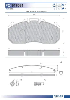 Комплект тормозных колодок, дисковый тормоз FOMAR FO917081
