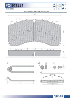 Комплект тормозных колодок, дисковый тормоз FOMAR FO917281