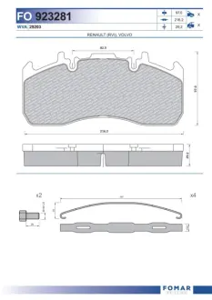 Комплект тормозных колодок, дисковый тормоз FOMAR FO923281
