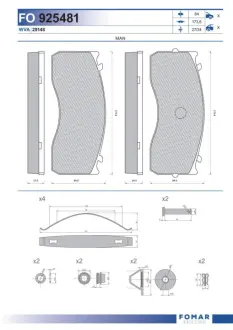 Комплект тормозных колодок, дисковый тормоз FOMAR FO925481