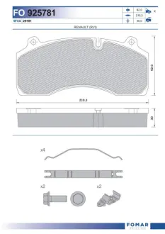 Комплект тормозных колодок, дисковый тормоз FOMAR FO925781