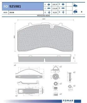 Комплект тормозных колодок, дисковый тормоз FOMAR FO925981