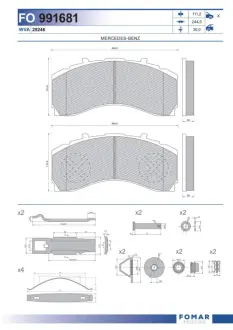 Комплект тормозных колодок, дисковый тормоз FOMAR FO991681