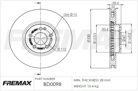 Диск тормозной передний Fremax BD-0098 FREMAX BD0098