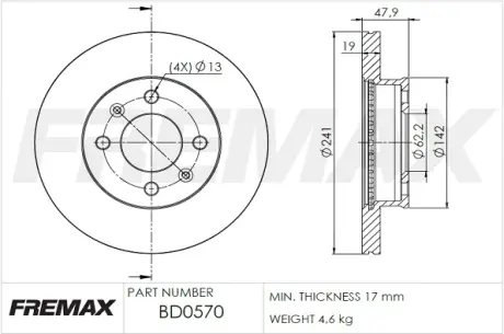 Диск тормозной передний Fremax BD-0570 FREMAX BD0570