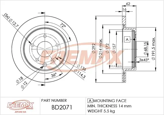 Диск тормозной задний Fremax BD-2071 FREMAX BD2071 (фото 1)