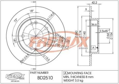 Диск тормозной задний Fremax BD-2510 FREMAX BD2510