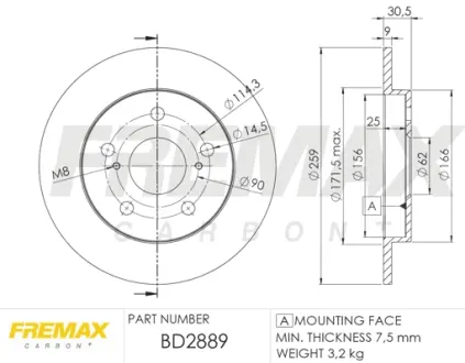 Диск тормозной задний Fremax BD-2889 FREMAX BD2889