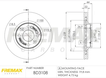 Диск тормозной передний Fremax BD-3108 FREMAX BD3108
