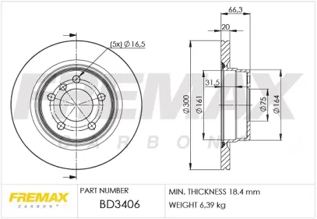 Диск тормозной задний Fremax BD-3406 FREMAX BD3406