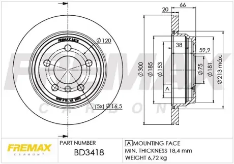 Диск тормозной задний Fremax BD-3418 FREMAX BD3418