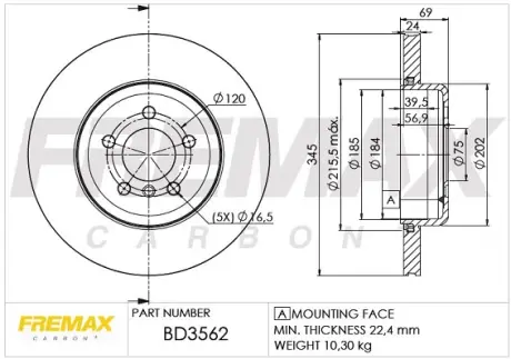 Диск тормозной задний Fremax BD-3562 FREMAX BD3562