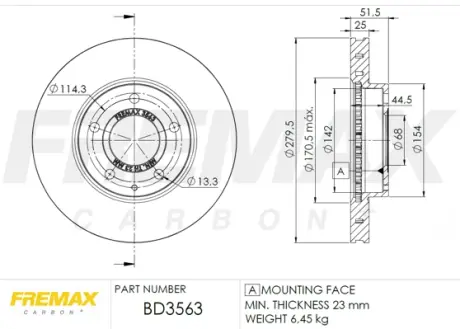 Диск тормозной передний Fremax BD-3563 FREMAX BD3563