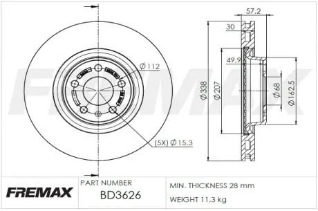 Диск тормозной передний Fremax BD-3626 FREMAX BD3626