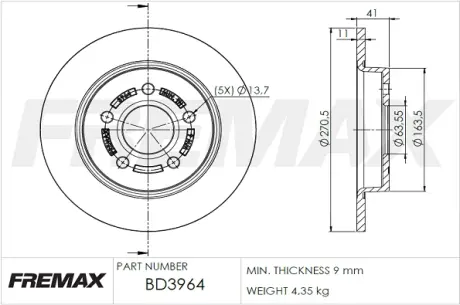 Диск тормозной задний Fremax BD-3964 FREMAX BD3964