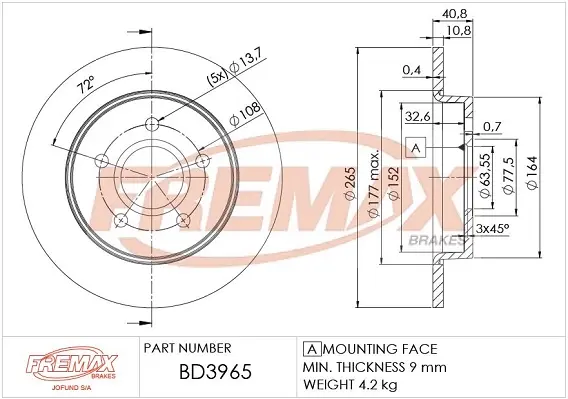 Диск тормозной задний Fremax BD-3965 FREMAX BD3965 (фото 1)