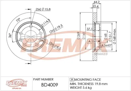Диск тормозной передний Fremax BD-4009 FREMAX BD4009