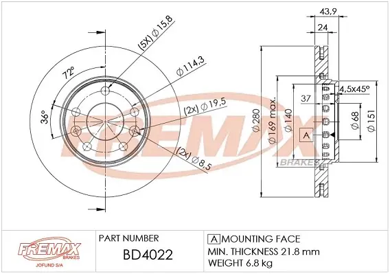 Диск тормозной передний Fremax BD-4022 FREMAX BD4022 (фото 1)