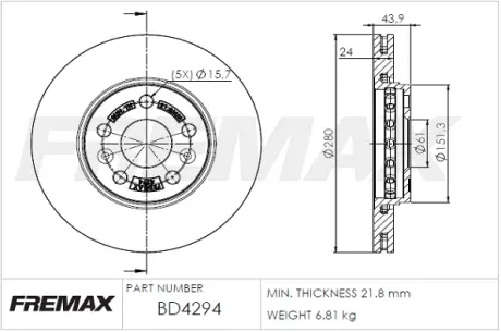Диск тормозной передний Fremax BD-4294 FREMAX BD4294