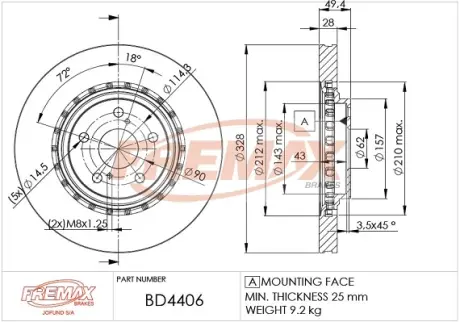 Диск тормозной передний Fremax BD-4406 FREMAX BD4406