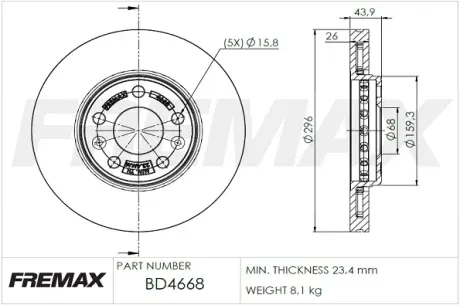 Диск тормозной передний Fremax BD-4668 FREMAX BD4668
