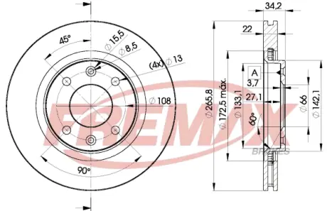Диск тормозной передний Fremax BD-4750 FREMAX BD4750
