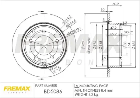 Диск тормозной задний Fremax BD-5086 (зам.4615A119) Lancer X FREMAX BD5086