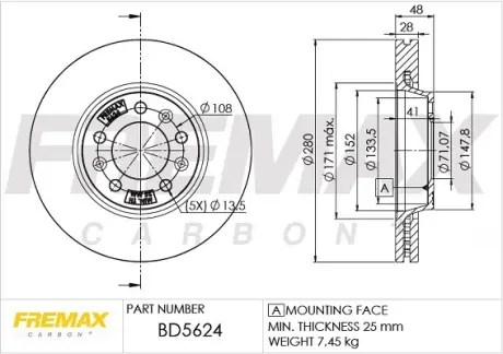Диск тормозной передний Fremax BD-5624 FREMAX BD5624