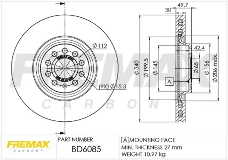 Диск тормозной передний Fremax BD-6085 FREMAX BD6085