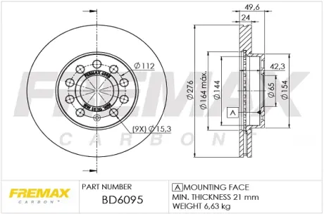 Диск тормозной передний Fremax BD-6095 FREMAX BD6095