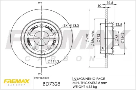 Диск тормозной задний Fremax BD-7328 FREMAX BD7328