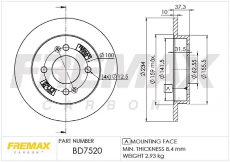 Диск тормозной задний Fremax BD-7520 FREMAX BD7520