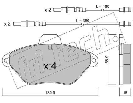 Комплект тормозных колодок, дисковый тормоз FRITECH 1600
