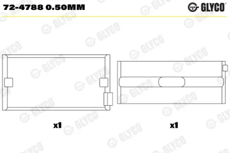 Вкладиші корінні (1 шия). DAF MX300/340/375/265 GLYCO 72-4788 0.50MM