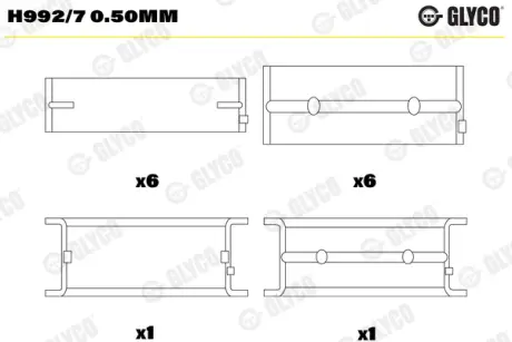 Вкладиші корінні GLYCO H992/7 0.50MM