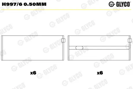 Вкладиші корінні (к-кт) GLYCO H997/6 0.50MM