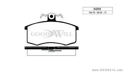Комплект тормозных колодок, дисковый тормоз GOODWILL 1001F