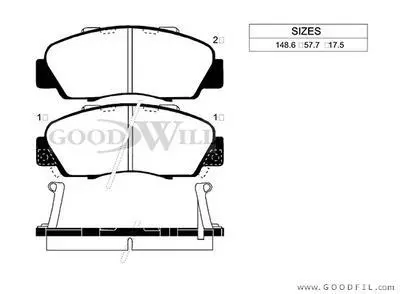Комплект тормозных колодок, дисковый тормоз GOODWILL 1007F